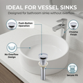 InArt no-overflow push-button pop-up bathroom sink drain in mirror polished chrome