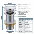 Push-button pop-up bathroom sink drain stopper in polished chrome with solid brass build by InArt