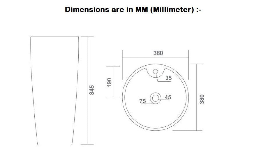 InArt Basin Pedestal Sink - Circular Bathroom Standing Sink Black 38x38 CM - InArt-Studio-USA