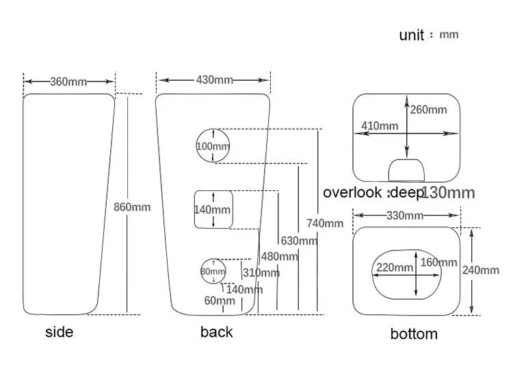 InArt Basin Pedestal Sink - Standing Bathroom Sink Black Glossy 43x36 CM - InArt-Studio-USA