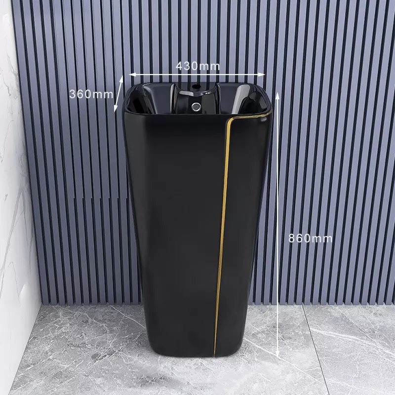 InArt Basin Pedestal Sink - Standing Bathroom Sink Black Glossy 43x36 CM - InArt-Studio-USA