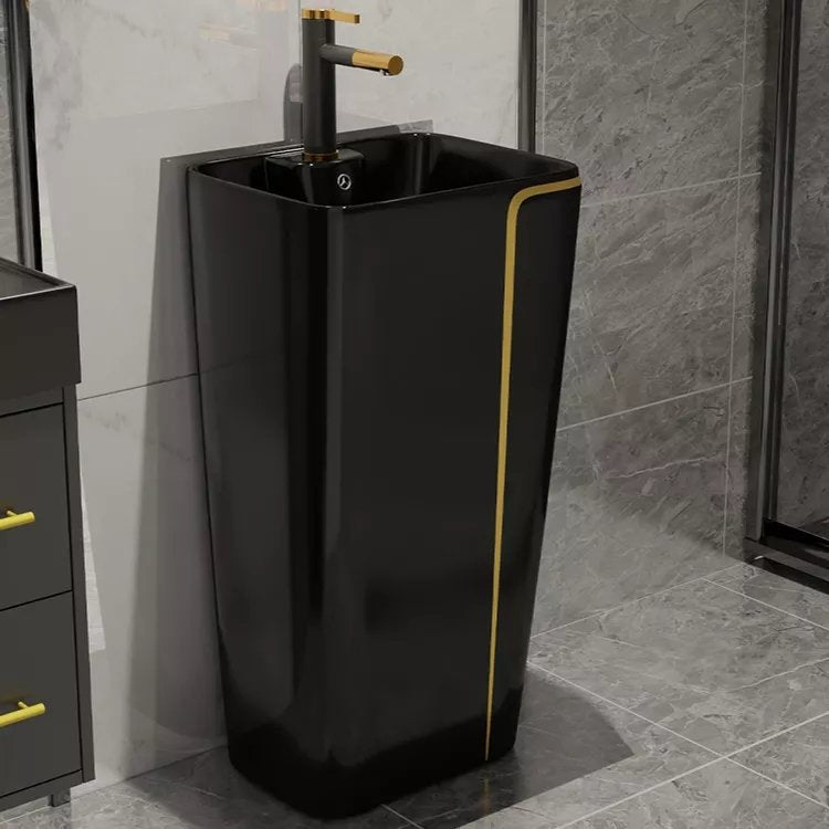 InArt Basin Pedestal Sink - Standing Bathroom Sink Black Glossy 43x36 CM - InArt-Studio-USA