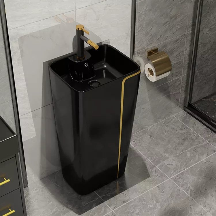 InArt Basin Pedestal Sink - Standing Bathroom Sink Black Glossy 43x36 CM - InArt-Studio-USA