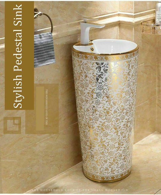InArt Basin Pedestal Sink - Standing Bathroom Sink Gold 42x42 CM - InArt-Studio-USA