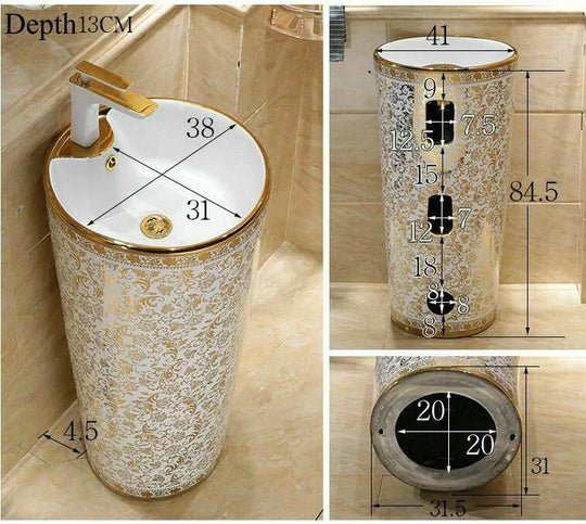 InArt Basin Pedestal Sink - Standing Bathroom Sink Gold 42x42 CM - InArt-Studio-USA