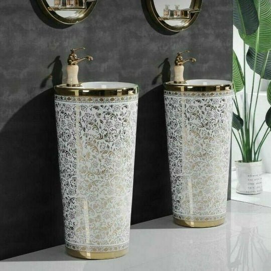 InArt Basin Pedestal Sink - Standing Bathroom Sink Gold 42x42 CM - InArt-Studio-USA