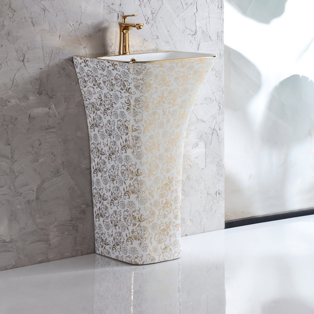 InArt Basin Pedestal Sink - Standing Bathroom Sink Gold White 45x43 CM - InArt-Studio-USA