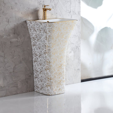 InArt Basin Pedestal Sink - Standing Bathroom Sink Gold White 45x43 CM - InArt-Studio-USA
