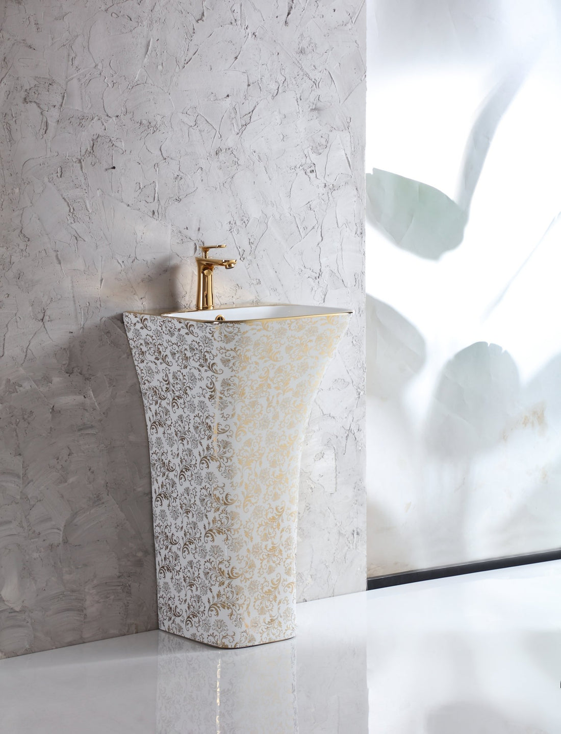 InArt Basin Pedestal Sink - Standing Bathroom Sink Gold White 45x43 CM - InArt-Studio-USA