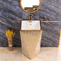InArt Basin Pedestal Sink - Standing Bathroom Sink Gold White 46x46 CM - InArt-Studio-USA