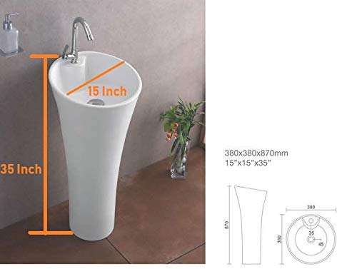 InArt Basin Pedestal Sink - Standing Bathroom Sink White 38x38 CM - InArt-Studio-USA