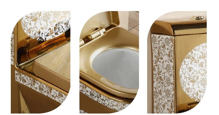 InArt Dual Flush One Piece Elongated Toilet with Actuator Flush - Seat Included in Gold Color - InArt-Studio-USA