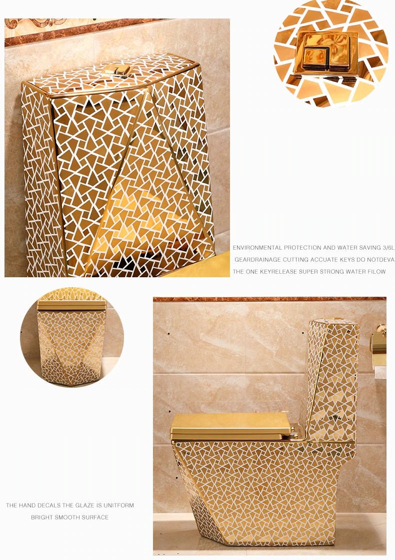 InArt Dual Flush One Piece Elongated Toilet with Actuator Flush - Seat Included in Gold Color - InArt-Studio-USA
