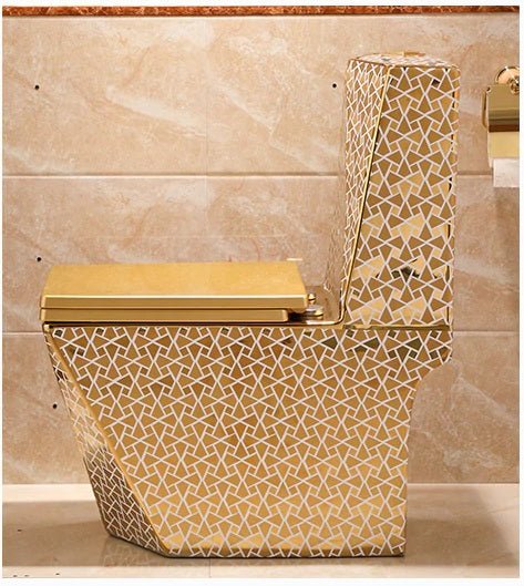 InArt Dual Flush One Piece Elongated Toilet with Actuator Flush - Seat Included in Gold Color - InArt-Studio-USA