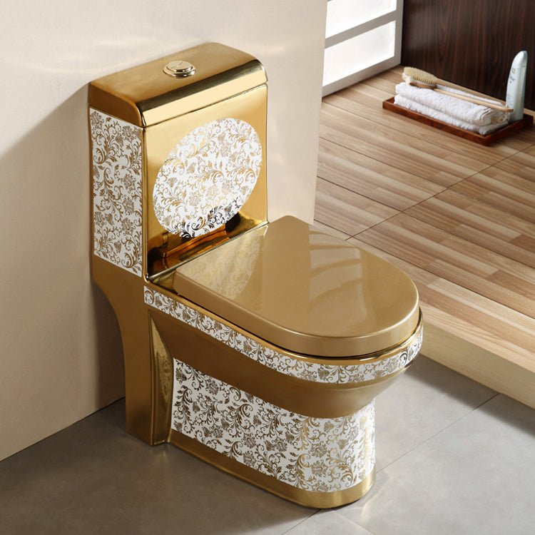 InArt Dual Flush One Piece Elongated Toilet with Actuator Flush - Seat Included in Gold Color - InArt-Studio-USA