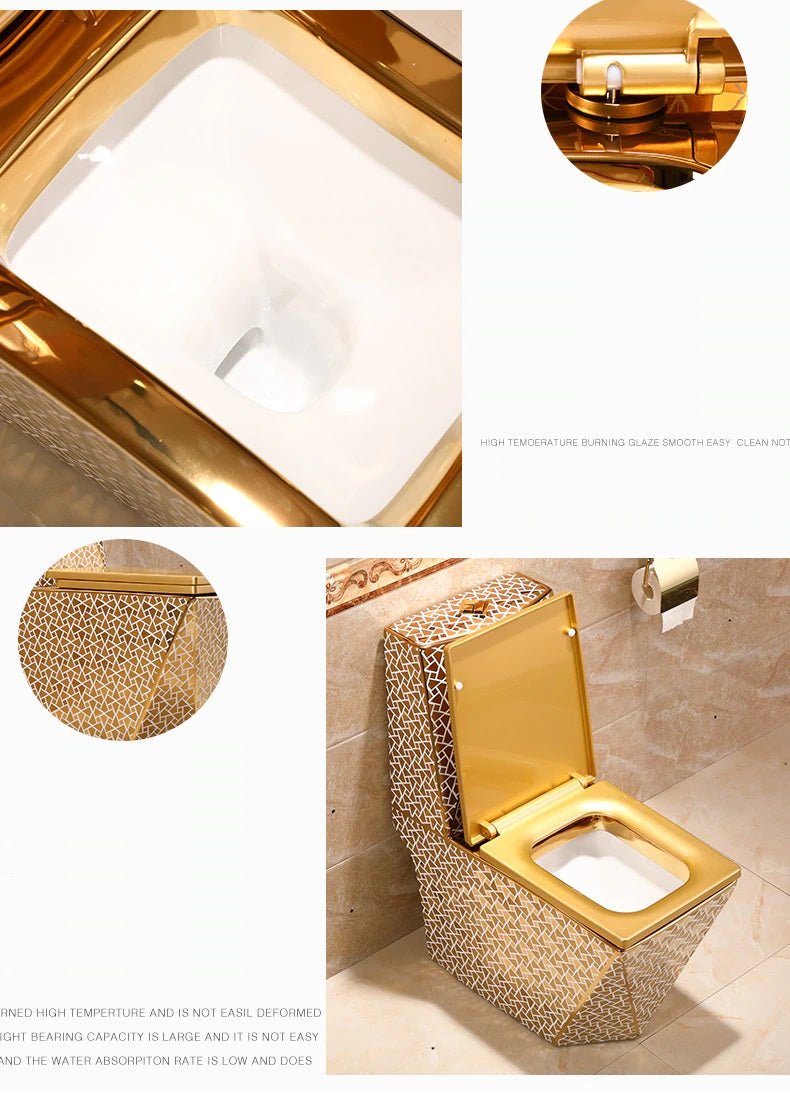 InArt Dual Flush One Piece Elongated Toilet with Actuator Flush - Seat Included in Gold Color - InArt-Studio-USA