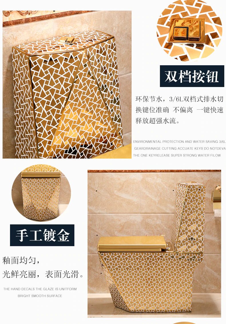 InArt Dual Flush One Piece Elongated Toilet with Actuator Flush - Seat Included in Gold Color - InArt-Studio-USA