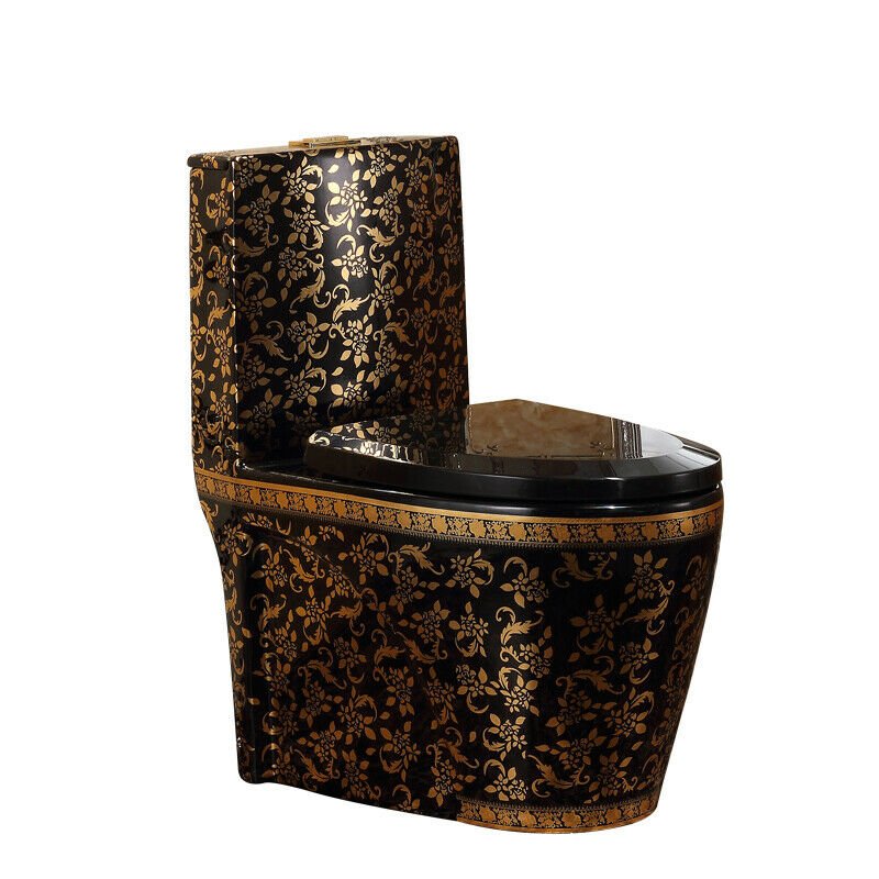 InArt Dual Flush One Piece Syphonic Elongated Toilet with Actuator Flush - Seat Included in Black Gold Color - InArt-Studio-USA
