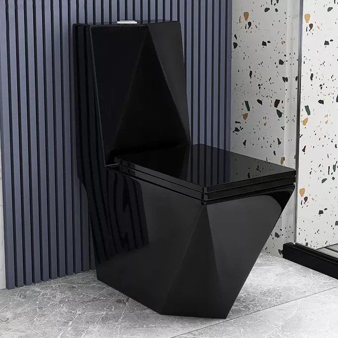 InArt Dual-Flush Siphon Flushing Elongated One-Piece Toilet (Seat Included) Rough-In Size: 12'' Black Diamond Shape - InArt-Studio-USA
