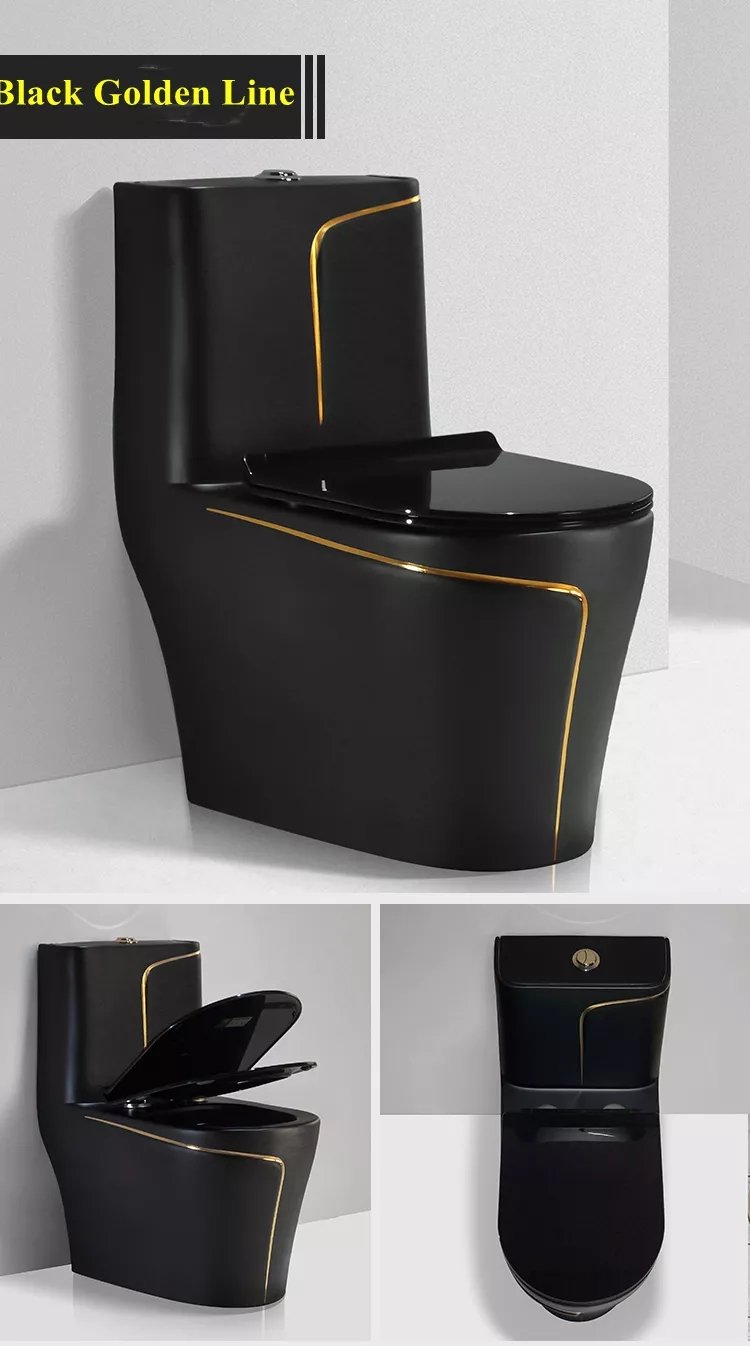 InArt Dual-Flush Siphon Flushing Rimless Elongated One-Piece Toilet (Seat Included) Rough-In Size: 12'' Black Gold - InArt-Studio-USA