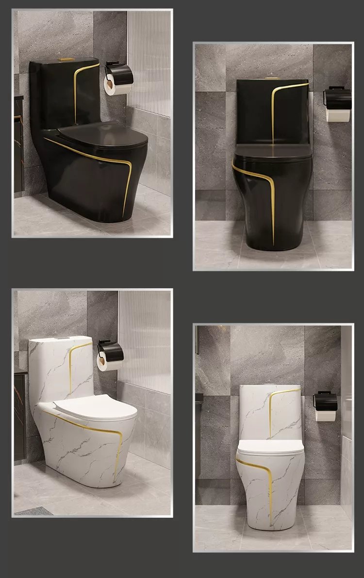InArt Dual-Flush Siphon Flushing Rimless Elongated One-Piece Toilet (Seat Included) Rough-In Size: 12'' Black Gold - InArt-Studio-USA