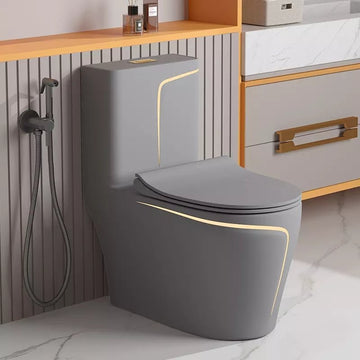 InArt Dual-Flush Siphon Flushing Rimless Elongated One-Piece Toilet (Seat Included) Rough-In Size: 12 '' Grey Matt - InArt-Studio-USA