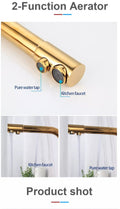 InArt Kitchen Sink Mixer Gold Finish Contemporary Kitchen Sink Faucet Brass Single Hole Dual Handle Kitchen Faucet with Water Filtering - InArt-Studio-USA
