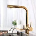 InArt Kitchen Sink Mixer Gold Finish Contemporary Kitchen Sink Faucet Brass Single Hole Dual Handle Kitchen Faucet with Water Filtering - InArt-Studio-USA