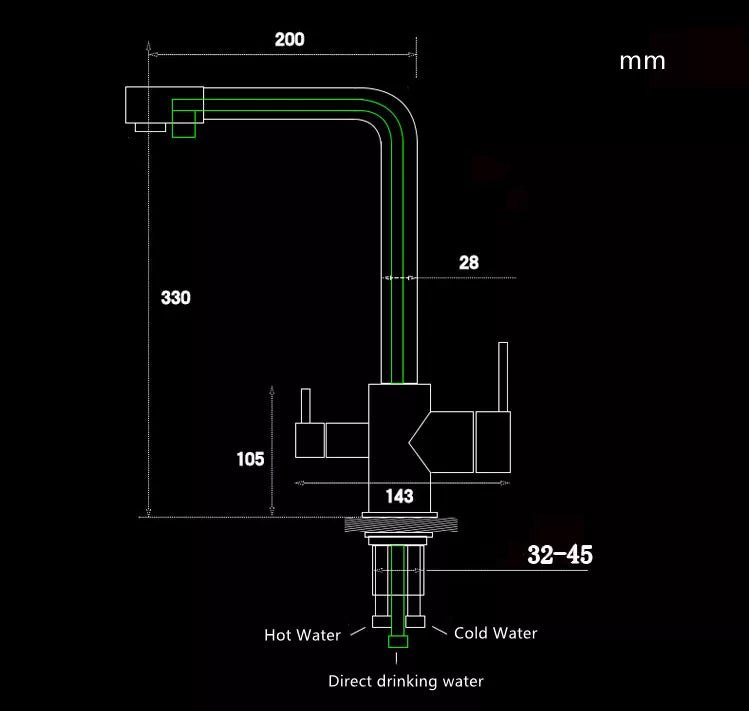InArt Kitchen Sink Mixer Gold Finish Contemporary Kitchen Sink Faucet Brass Single Hole Dual Handle Kitchen Faucet with Water Filtering - InArt-Studio-USA