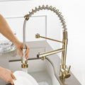 InArt Kitchen Sink Mixer Golden Finish Contemporary Kitchen Sink Pull Down Single Handle Kitchen Faucet with Multi-Function Spray Head - InArt-Studio-USA