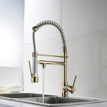 InArt Kitchen Sink Mixer Golden Finish Contemporary Kitchen Sink Pull Down Single Handle Kitchen Faucet with Multi-Function Spray Head - InArt-Studio-USA