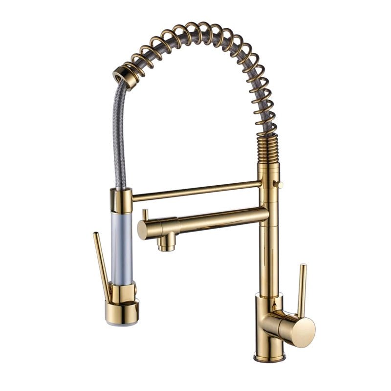 InArt Kitchen Sink Mixer Golden Finish Contemporary Kitchen Sink Pull Down Single Handle Kitchen Faucet with Multi-Function Spray Head - InArt-Studio-USA