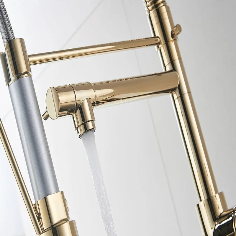 InArt Kitchen Sink Mixer Golden Finish Contemporary Kitchen Sink Pull Down Single Handle Kitchen Faucet with Multi-Function Spray Head - InArt-Studio-USA
