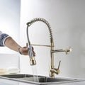 InArt Kitchen Sink Mixer Golden Finish Contemporary Kitchen Sink Pull Down Single Handle Kitchen Faucet with Multi-Function Spray Head - InArt-Studio-USA