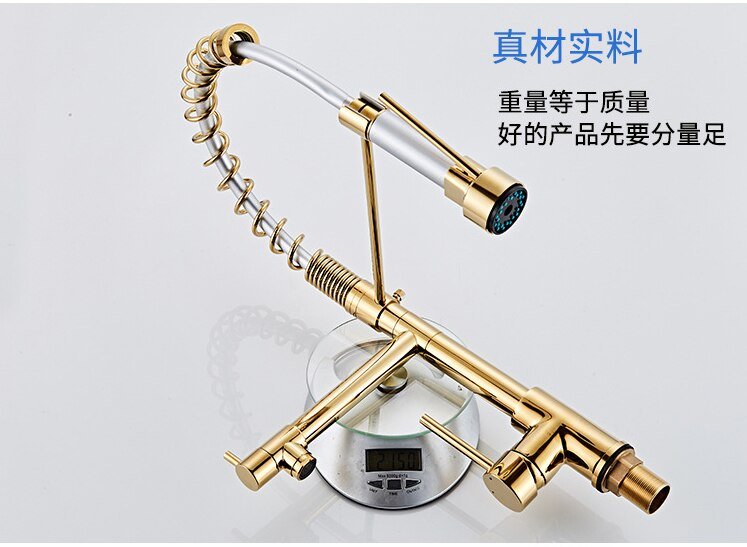 InArt Kitchen Sink Mixer Golden Finish Contemporary Kitchen Sink Pull Down Single Handle Kitchen Faucet with Multi-Function Spray Head - InArt-Studio-USA