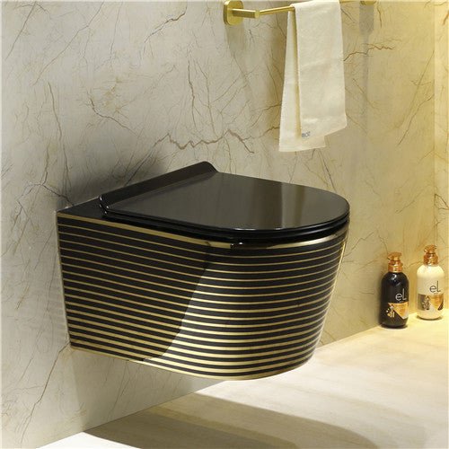 InArt Luxury Elongated Gold Color Wall-Mount Toilet Rimless Flushing Ceramic - Seat Included - InArt-Studio-USA