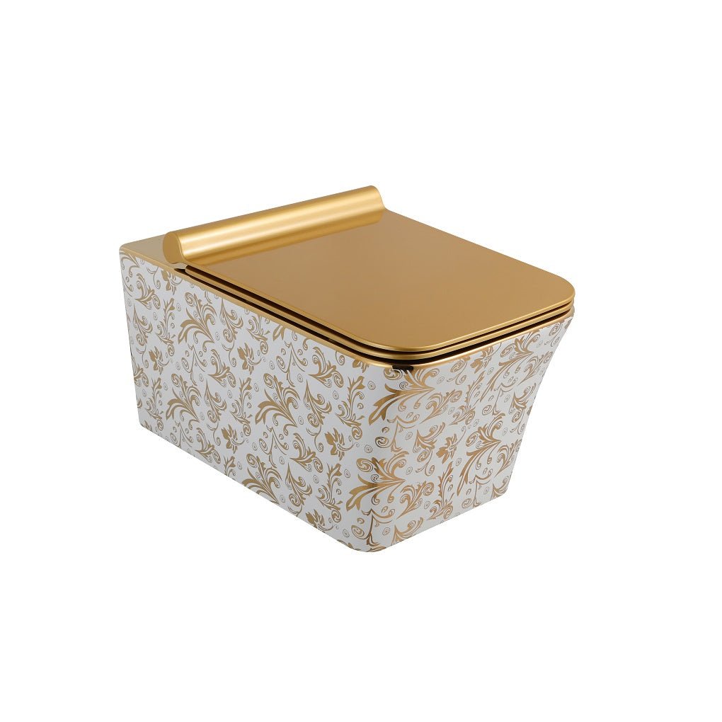 InArt Luxury Elongated Wall-Mount Toilet Rimless Flushing Ceramic - Seat Included in Gold Color - InArt-Studio-USA