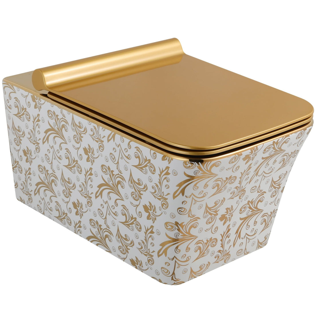 InArt Luxury Elongated Wall-Mount Toilet Rimless Flushing Ceramic - Seat Included in Gold Color - InArt-Studio-USA