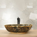 InArt Oval Matt Black Golden Color Bathroom Ceramic Vessel Sink Art Basin 50 x 38 CM - InArt-Studio-USA