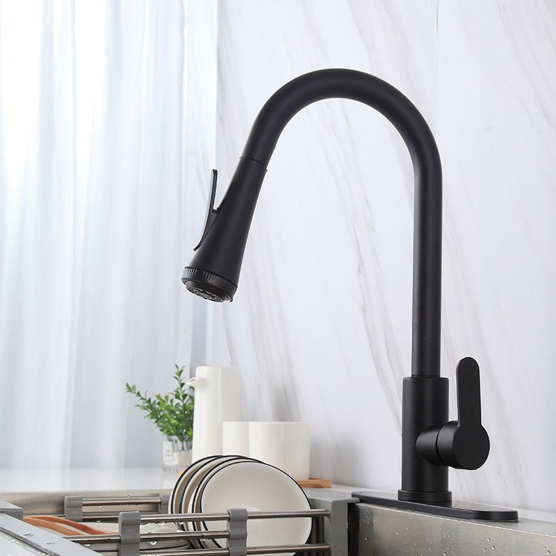 InArt Pull Down Single Handle Kitchen Faucet with TurboSpray and FastMount in Black Matt - InArt-Studio-USA
