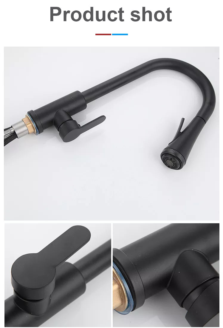 InArt Pull Down Single Handle Kitchen Faucet with TurboSpray and FastMount in Black Matt - InArt-Studio-USA