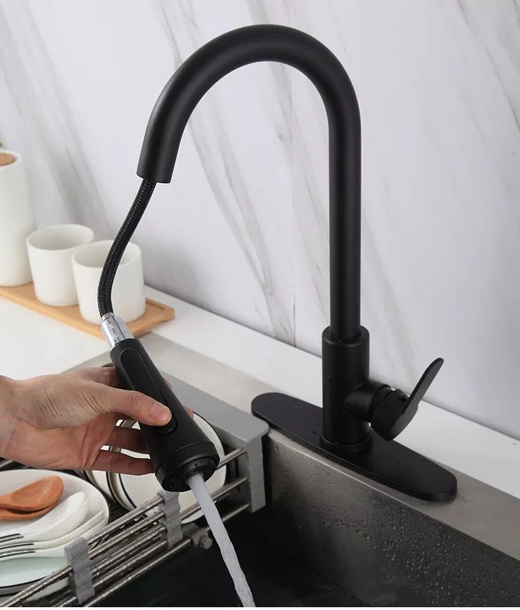 InArt Pull Down Single Handle Kitchen Faucet with TurboSpray and FastMount in Black Matt - InArt-Studio-USA
