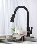 InArt Pull Down Single Handle Kitchen Faucet with TurboSpray and FastMount in Black Matt - InArt-Studio-USA