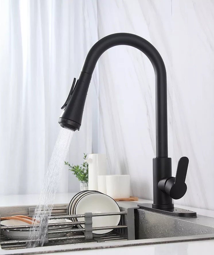 InArt Pull Down Single Handle Kitchen Faucet with TurboSpray and FastMount in Black Matt - InArt-Studio-USA