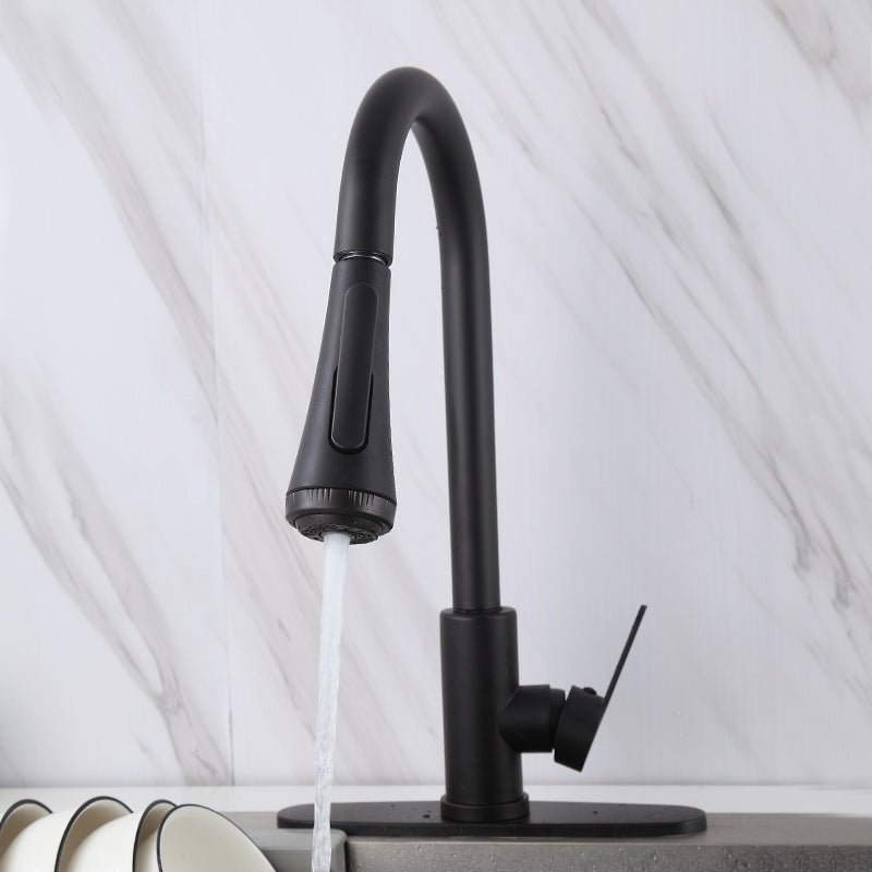 InArt Pull Down Single Handle Kitchen Faucet with TurboSpray and FastMount in Black Matt - InArt-Studio-USA