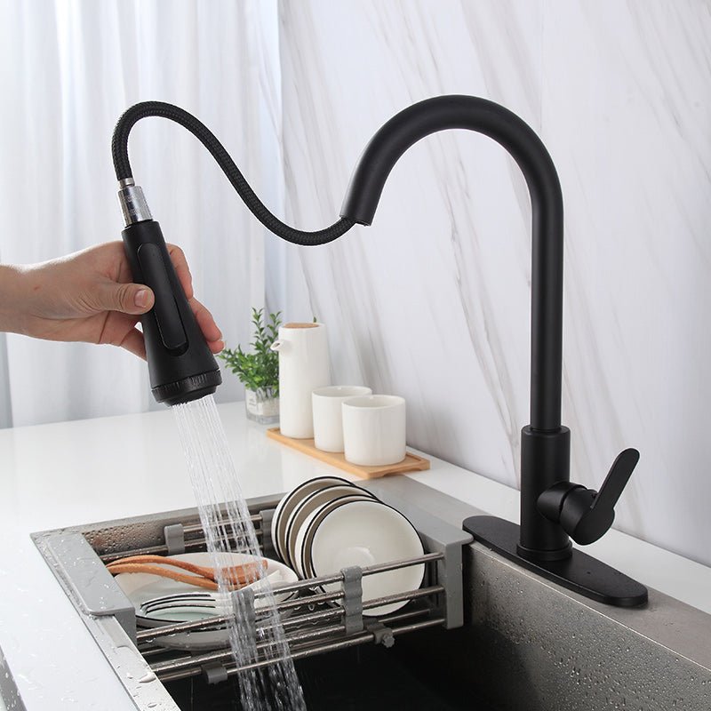 InArt Pull Down Single Handle Kitchen Faucet with TurboSpray and FastMount in Black Matt - InArt-Studio-USA
