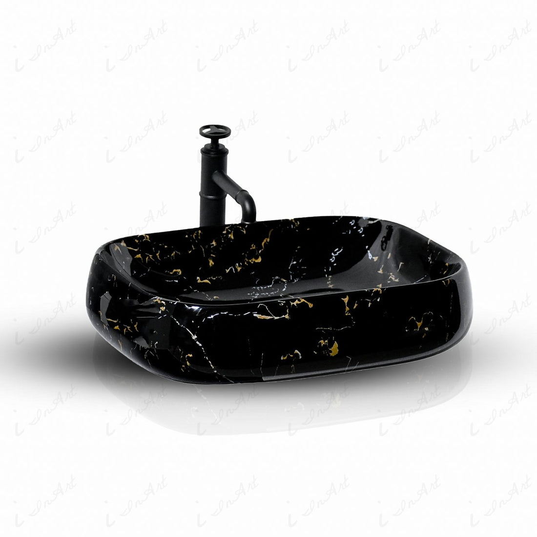 InArt Rectangle Bathroom Ceramic Vessel Sink Art Basin in Black Color - InArt-Studio-USA