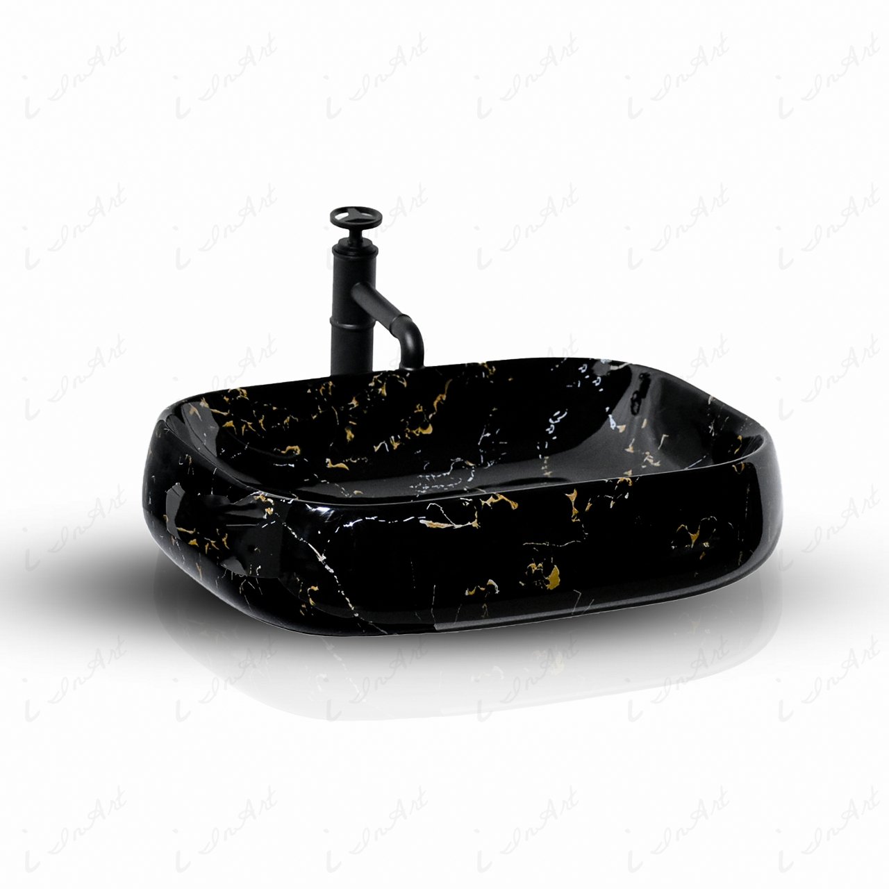 InArt Rectangle Bathroom Ceramic Vessel Sink Art Basin in Black Color - InArt-Studio-USA
