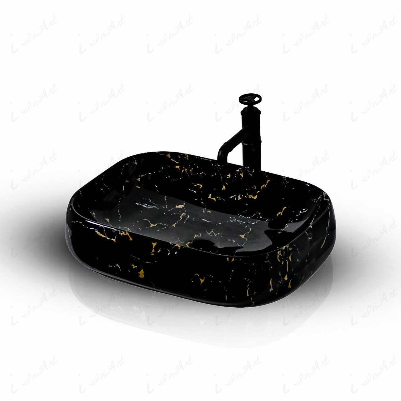 InArt Rectangle Bathroom Ceramic Vessel Sink Art Basin in Black Color - InArt-Studio-USA