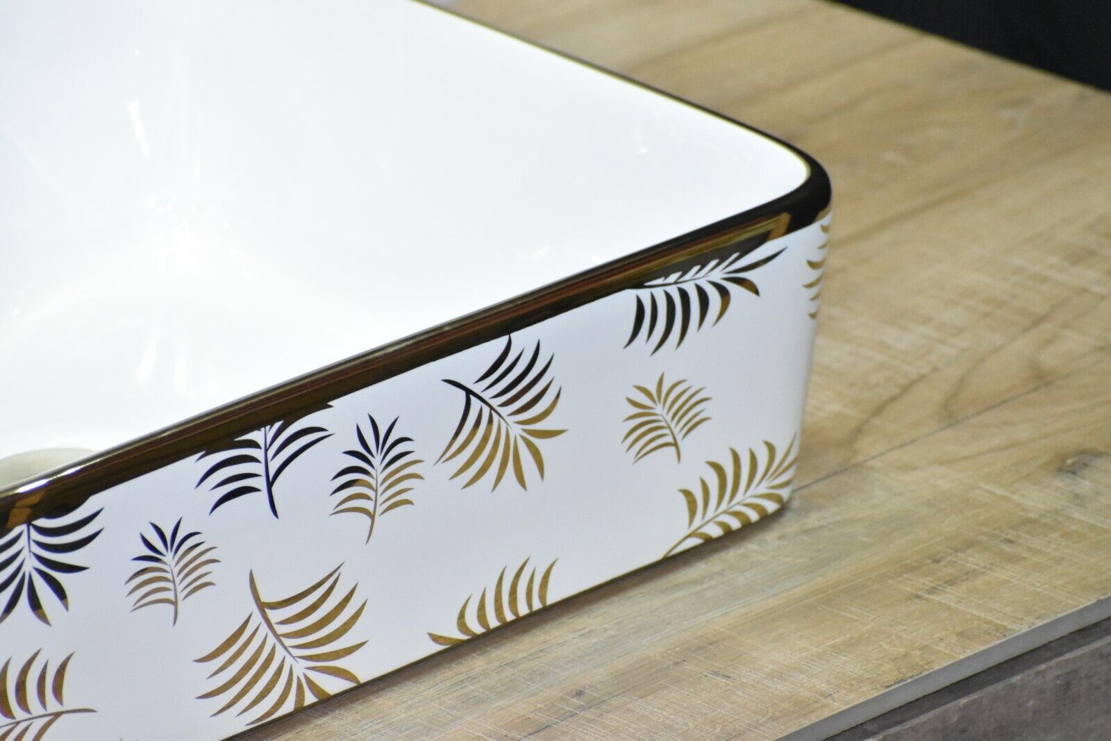 InArt Rectangle Bathroom Ceramic Vessel Sink Art Basin in Gold White Color - InArt-Studio-USA